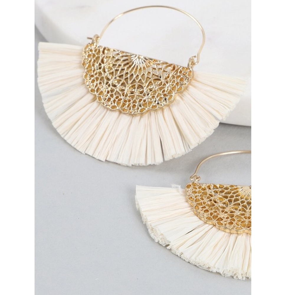 Raffia Fan Tassel Earrings - Picture 2 of 3